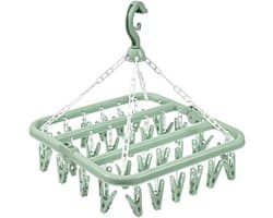 SnelShoppen - Opvouwbare wasrek met 32 clips voor ondergoed en kleine was, 360° draaibaar, hoogwaardig PP plastic, ideaal voor thuis en op vakantie