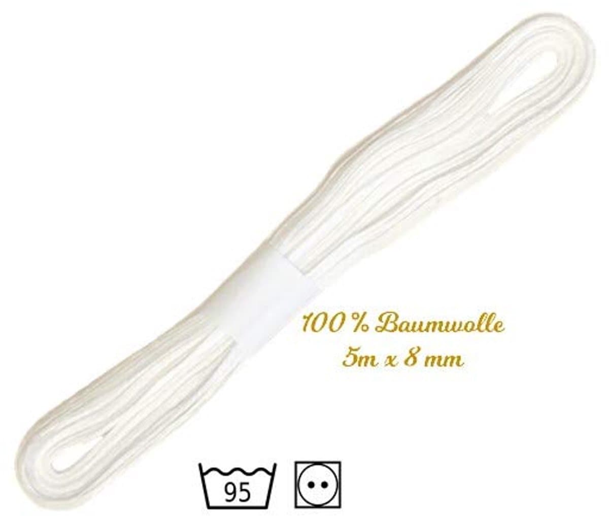 band wasband 8mm x 5m wit 100% katoen bijv. voor handdoek hanger katheterband — afbeelding 1