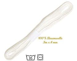 band wasband 8mm x 5m wit 100% katoen bijv. voor handdoek hanger katheterband