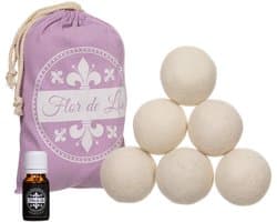 SnelShoppen - Wol ballen voor wasdroger met talkgeur - Wasverzachter, wasparfum, 6 stuks, haar vangend, Made in EU, duurzaam, ideaal voor dagelijks ge