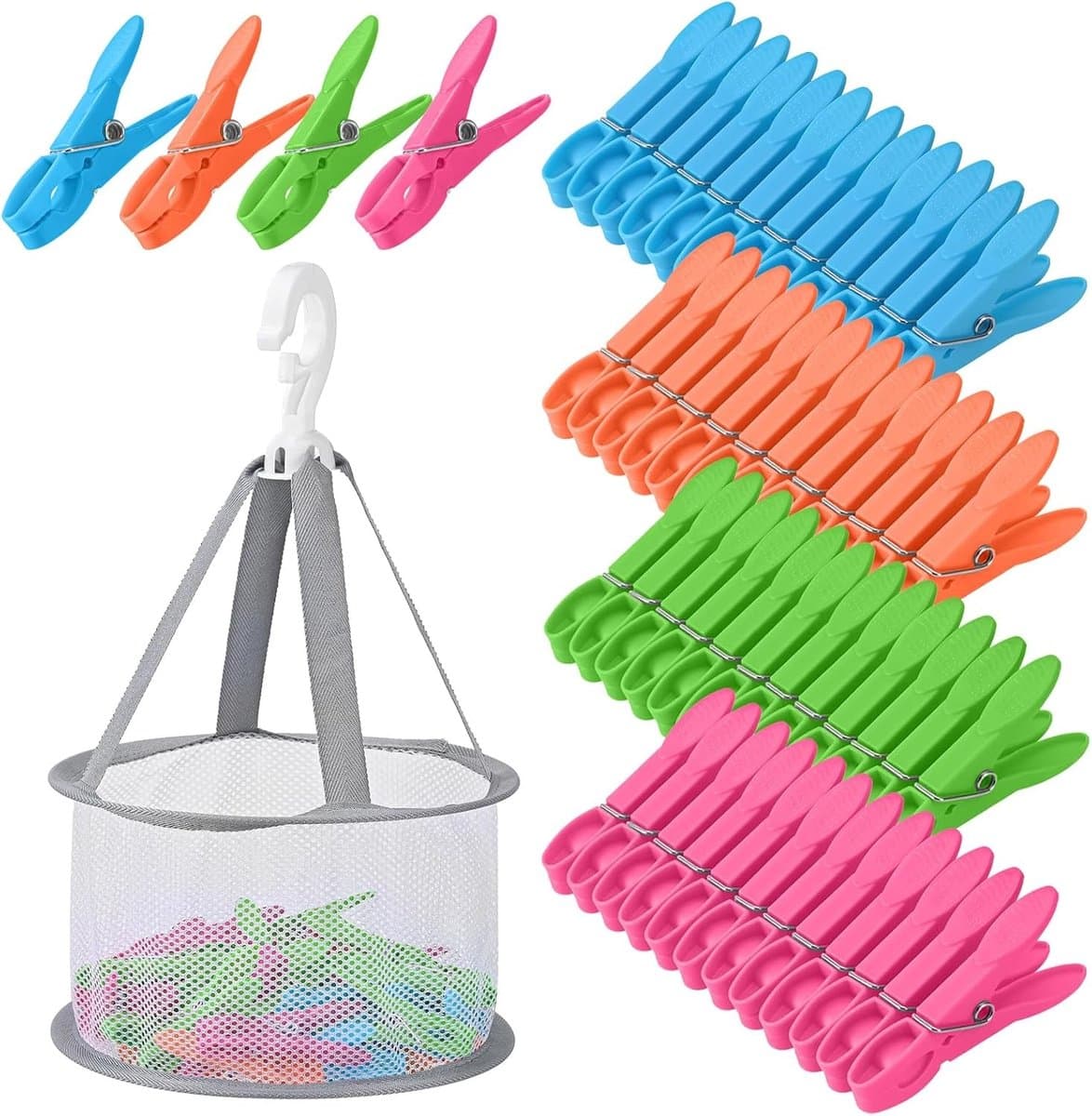 Kleurige en Winddichte Wasknijpers met Tas - 48 Stuks, Ideaal voor Kleding, Sokken en Waslijnen — afbeelding 1