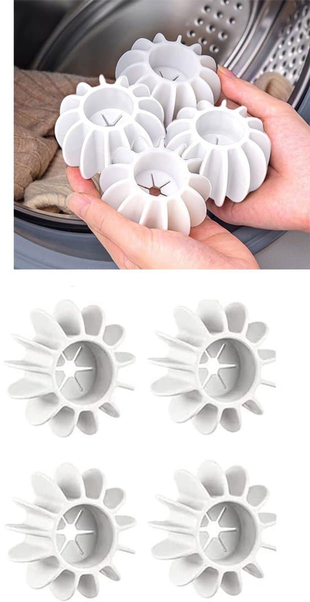 4-stuks Siliconen wasmachinebal - Wasballen - Herbruikbare wasballen - En reinigingsballen - Anti-klit en gemakkelijk schoon te maken - Siliconen - 7.8×6.5cm - Geschikt voor wasmachines, drogers en stoomdrogers - Wit — afbeelding 1
