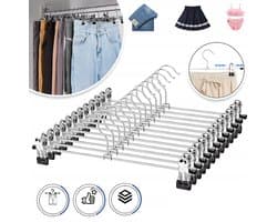 12 Metalen Cliphangers Met Verstelbare Clips En Antislipgrepen - Verchroomd Slank (30 cm) Robuust - Voor Rokken, Shorts, Stropdassen En Yogabroeken