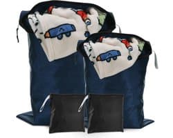 Dailygoods - 4 stuks waszakken, opvouwbare reistas voor vuile kleding, herbruikbare en waterdichte natte tassen met ritsen voor zwemmen, yoga, training, reizen familievakantie (blauw en zwart)