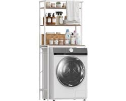 HOMCOM Wasmachinekast - Metaal, spaanplaat - 67 x 40 x 161,8 cm - Bruin en wit