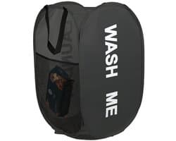 Wasmand opvouwbaar - 75L - Ademend polyester mesh - Met handvatten - Zwart