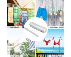 Intrekbare waslijn voor binnen en buiten 3.2-3.75 meter met wandmontage - Robuuste kunststof - 4-5 touwen - 8 kg capaciteit