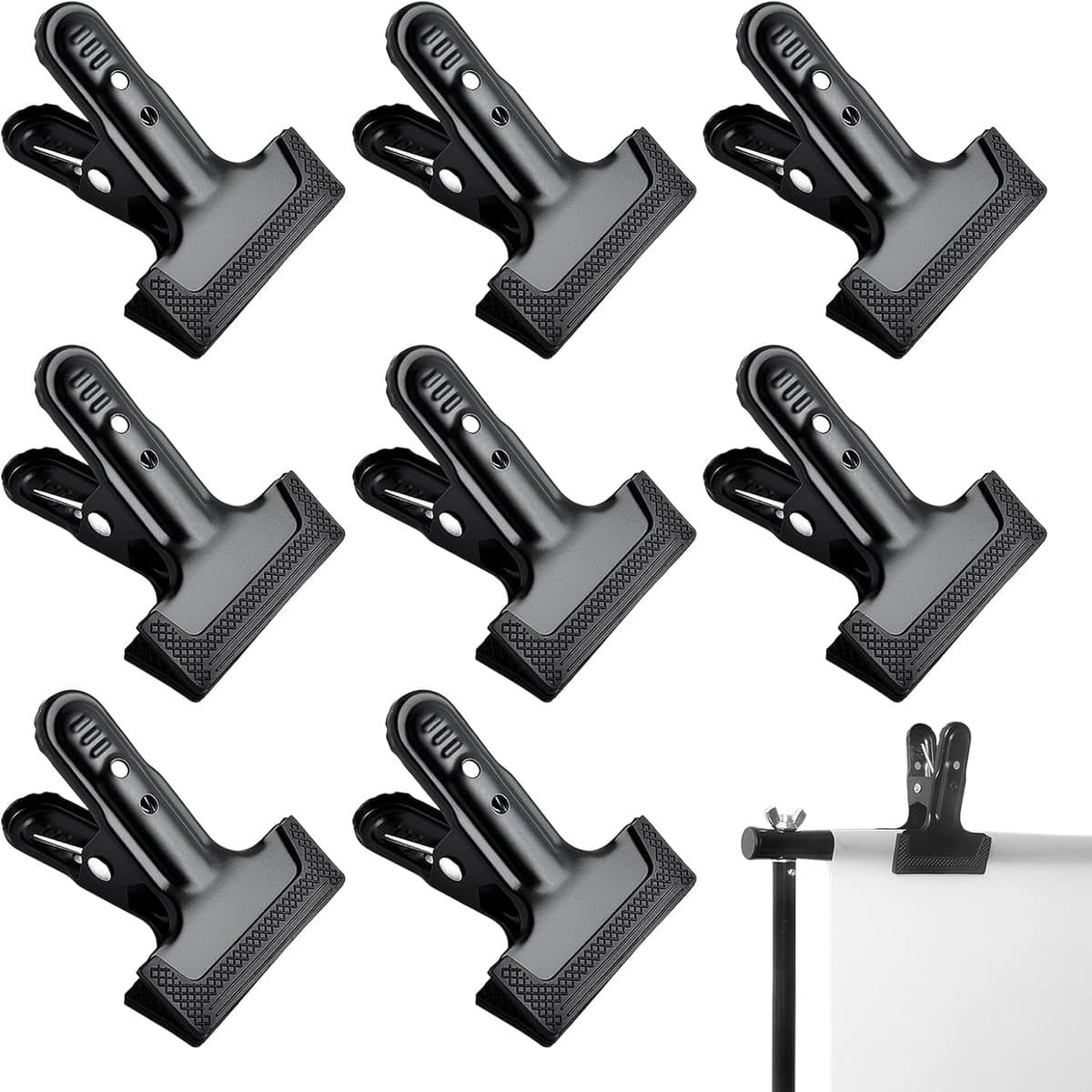 SnelShoppen - 8 Stuks Spring Clips Fotografie Achtergrond, Robuuste metalen klemmen met rubberen beschermhoes, Non-slip clips voor achtergronddrager, — afbeelding 1