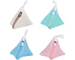 SnelShoppen - 4 Stuks Mini Triangle Waszakken voor Wasmachine - Kleine Driehoekige MESH Tassen met Rits - Mini Reis Was MESH Tassen met Hanglus - Voor