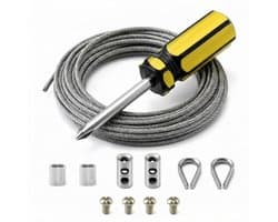 SnelShoppen - RVS Staal Kabelset 6m/2mm, Stalen Kabel met M2 Krimpogen en Bevestigingsmaterialen voor Tentlijnen, Kledinglijnen, Tuin en Camping