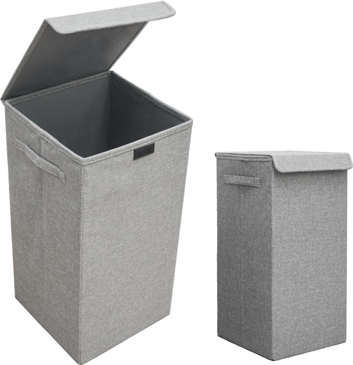 50L Wasmand met Deksel - 30x30x60 Wasverzamelaar met Houten Frame - Badkamer Wasbox Opvouwbaar — afbeelding 1