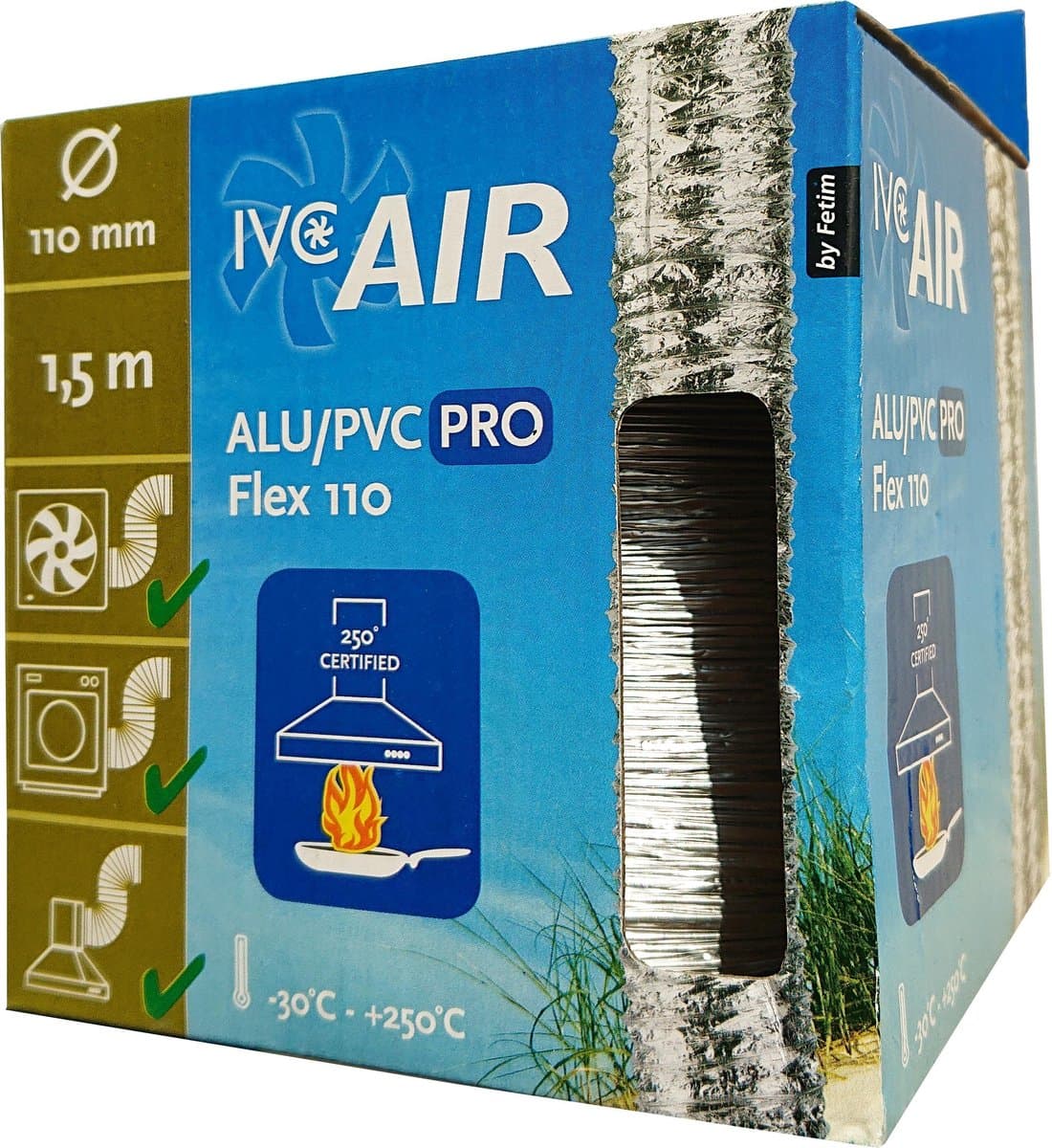 IVC Air flexibele aluminium luchtslang | tot 250°C | Ø 110 mm | 1.5 mtr — afbeelding 1