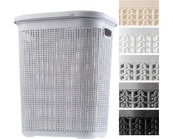 KADAX - Wasmand, 50L, multifunctionele wasmand met deksel - lichte wasverzamelaar, wassorteerder van kunststof, voor badkamer, vuile kleding, speelgoed, wasmand - Grijs