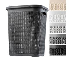 Wasmand, 50L, multifunctionele wasmand met deksel - lichte wasverzamelaar, wassorteerder van kunststof, voor badkamer, vuile kleding, speelgoed, wasmand - Antraciet KADAX — afbeelding 1
