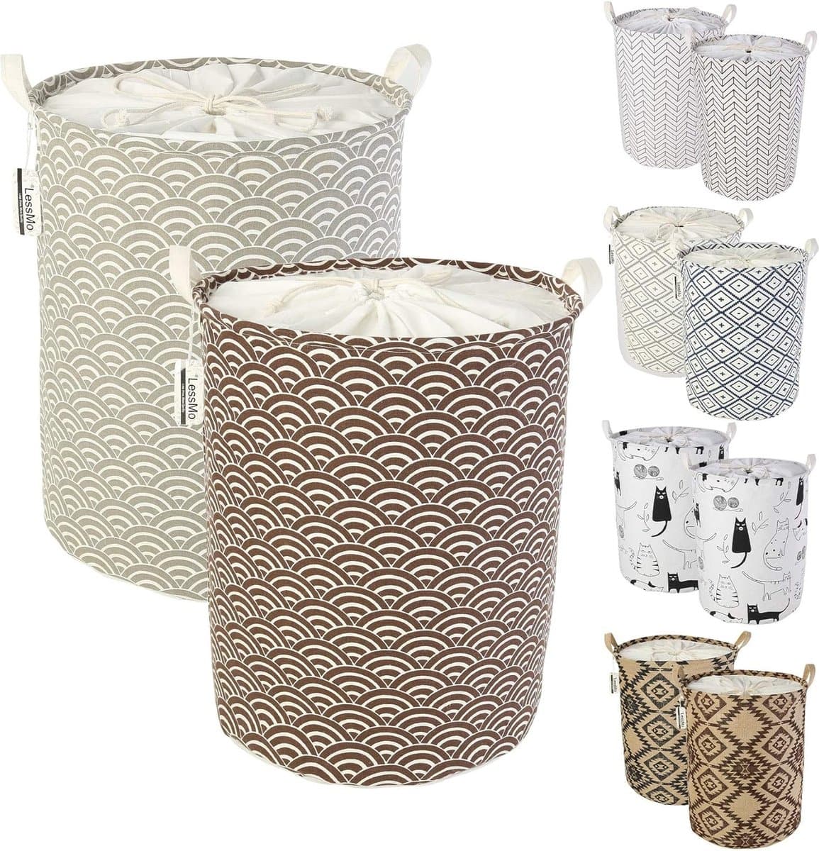 2 stuks 19.7 inch trekkoord wasmand opbergsorter, opvouwbare pop-up wasmanden, waterdicht rond catoenen linnen (golf, oordeel 49.7 cm/groot) — afbeelding 1