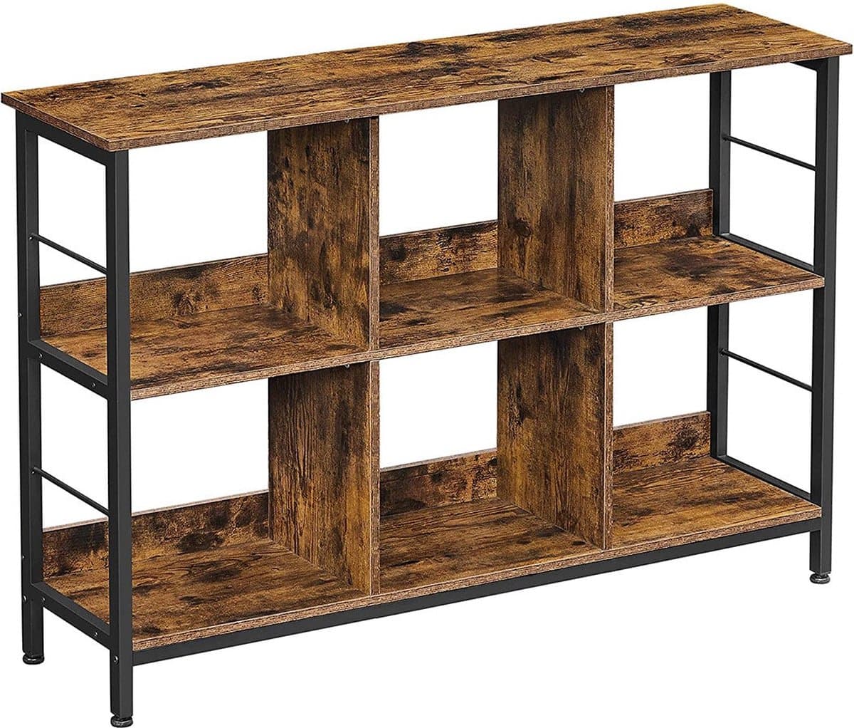 Boekenplank met 6 vakken in industriële stijl, vintage bruin-zwart — afbeelding 1