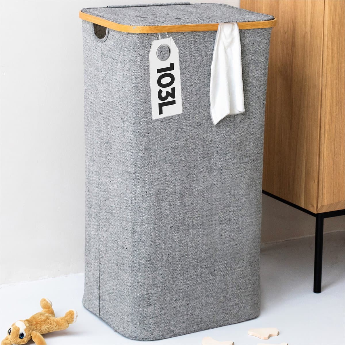 Gadgy Wasmand met Deksel - Opvouwbaar - 103 liter - Wasbox met Uitneembare Waszak - Wasmanden - Laundry Basket - Grijs — afbeelding 1