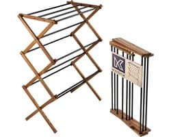 Staande droger van hout - inklapbaar torenwasrek met 11 stalen staven en 7 m² droogoppervlak - ecologisch wasrek, ruimtebesparende droger (97 cm hoog) — afbeelding 1