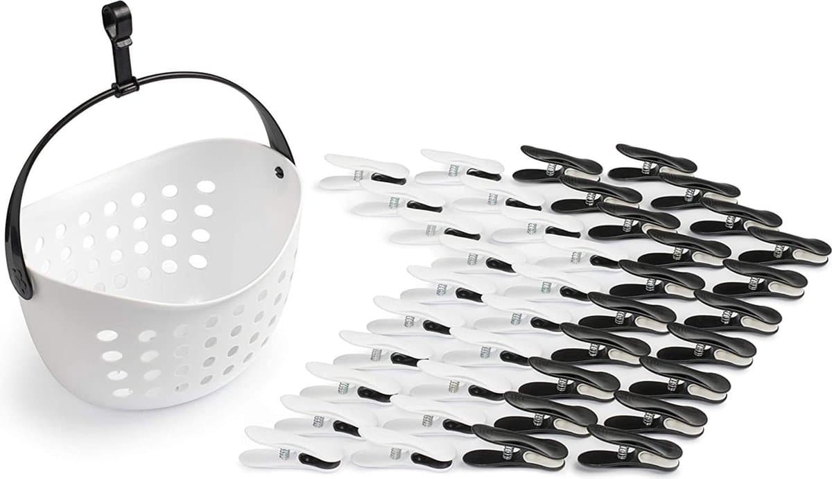 Wasknijper Set Mandje Knijpers Kunststof Soft Clips Huishouden Drogen Wit Zwart 40 Stuks — afbeelding 1