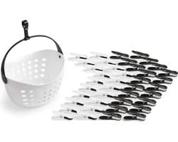 Wasknijper Set Mandje Knijpers Kunststof Soft Clips Huishouden Drogen Wit Zwart 40 Stuks