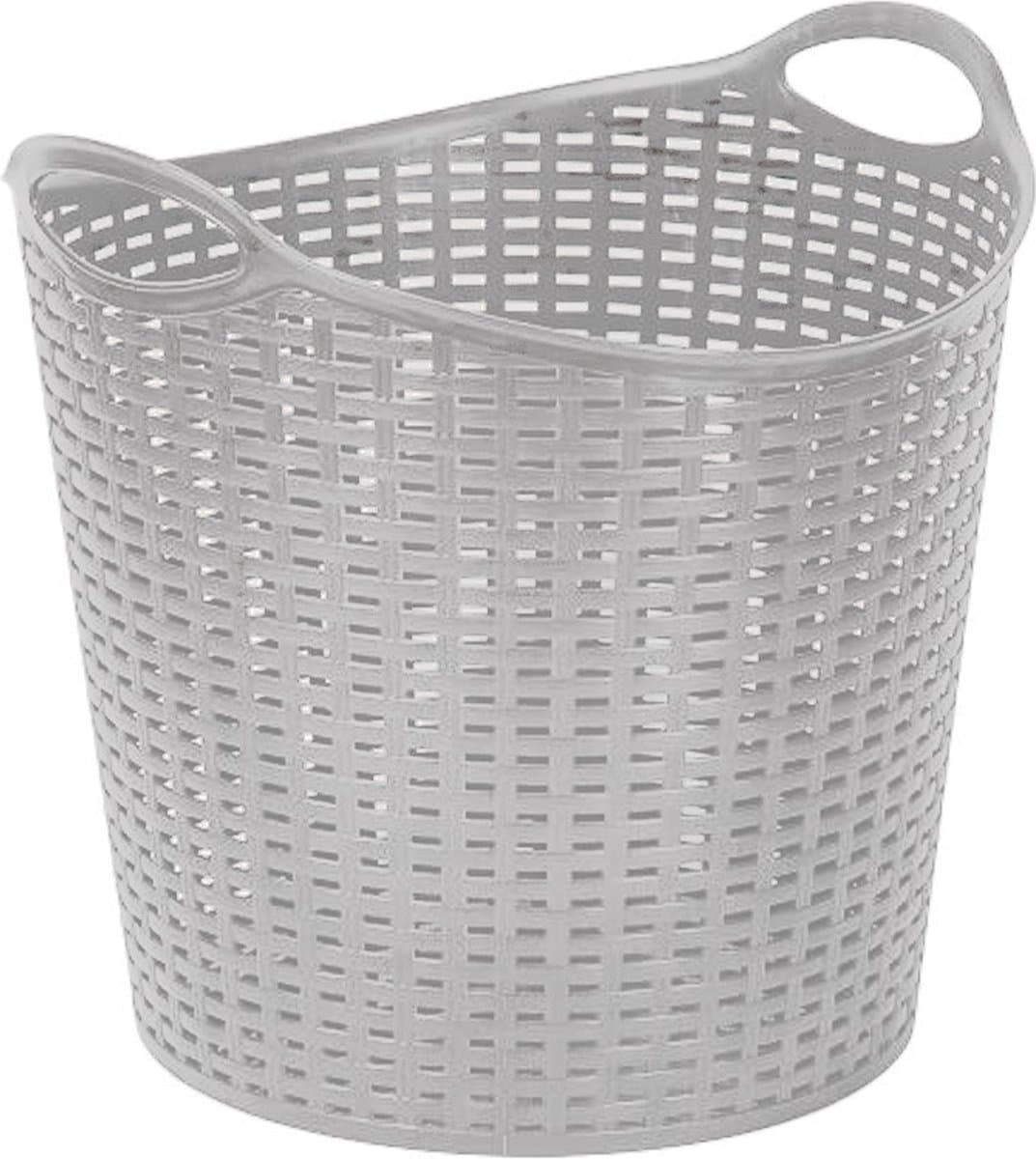Plasticforte Gevlochten wasmand/opbergmand - flexibel - zilver - 27 liter - rond - kunststof - 40 x 37 cm — afbeelding 1