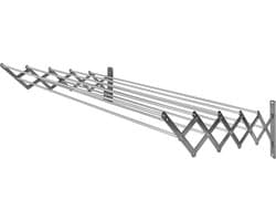 Uitschuifbare RVS Kledingluchter - Wandmontage met 10 Aluminium Waslijnen - 160 cm