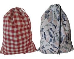 Bluvardi katoenen waszakken set van 2 stuks - XXL -ruit - fish