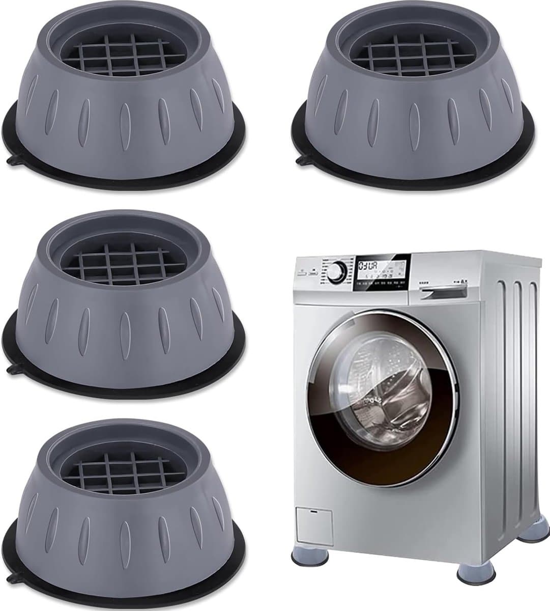 4 Stuks Trillingsdempers voor Wasmachines - Antivibratiepads voor Wasmachine - Geluidsdempende Rubberen Voetjes - Antislip, Schokabsorberend en Geluidsdempend - Universele Wasmachine en Droger - Voor Alle Soorten Meubels - Grijs — afbeelding 1