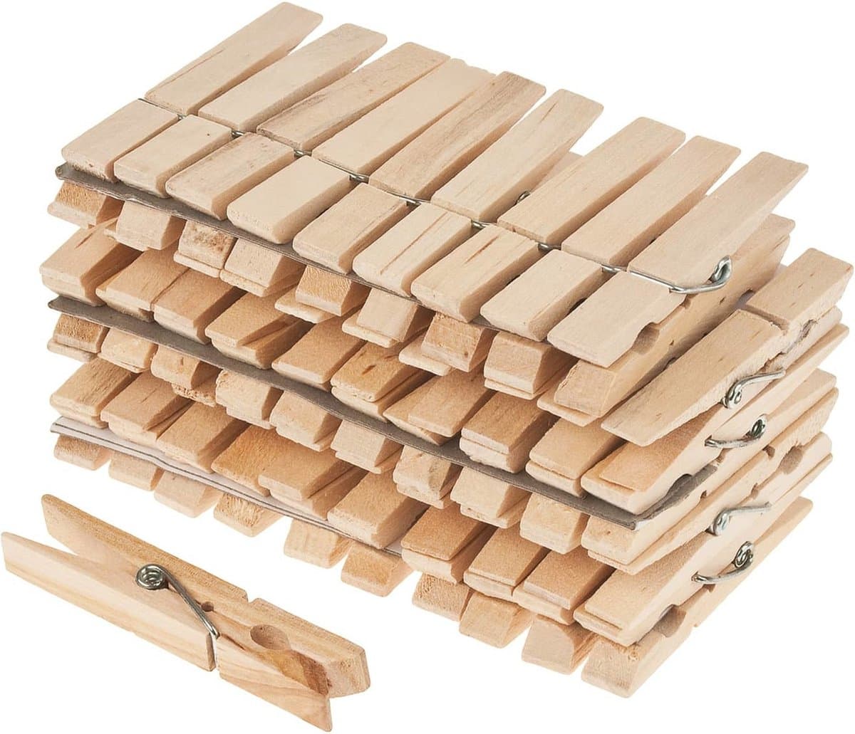 Wasknijpers - 48x - berkenhout - metaal - 6 cm - wasspelden - houten knijpers - wasgoed ophangen — afbeelding 1