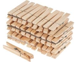 Wasknijpers - 48x - berkenhout - metaal - 6 cm - wasspelden - houten knijpers - wasgoed ophangen
