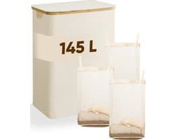 DARI. - Wasmand 3 vakken - Wassorteerder - 145L - met 3 uitneembare zakken - wasmand - beige - knopen