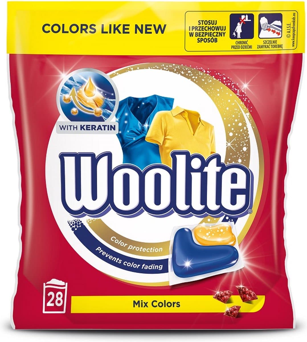 Woolite Kleuren Wasmiddel voor Gekleurde Was met Keratine - 28 Capsules — afbeelding 1