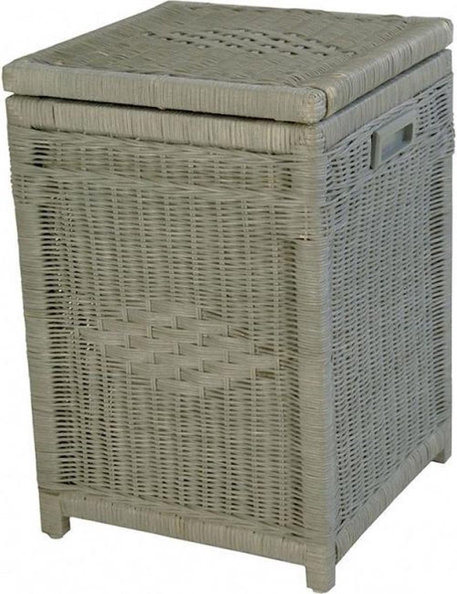 Wasmand - Pitriet - Vierkant - met deksel - 40x40xH60 - Riet - Taupe — afbeelding 1