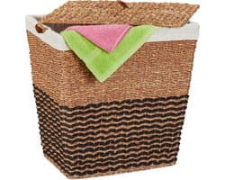 wasmand met deksel - zeegras - katoenen waszak - 87 l - gevlochten - natuur-beige