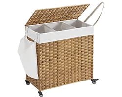 140L Wasmand In Rotan-stijl Met Deksel, Voering En Handgrepen - Songmics - Wasmanden - Bruin - Kunststof