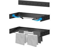 Droogrek voor aan de wand uittrekbaar en kledinghaak 80 cm van hangwasdroger in klein, compact formaat, wasrek voor binnen en buiten, is uittrekbaar en zwart