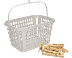 Plasticforte Wasknijpers ophang mandje/bakje - 25 x 20 x 13.5 cm - lichtgrijs - kunststof