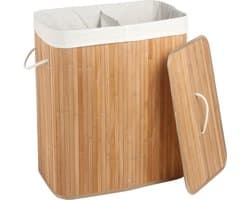Bamboe Wasmand XL – 100L – Opvouwbaar met 2 Vakken & Deksel – Uitneembare Waszak – 60x40x30 cm
