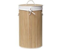 DRESTA Wasmand Kai 57L – Wasmand met Deksel – Wasbare katoenen Waszak – Wasmanden - Opbergmand – Bamboe Wasmand – Handvaten – Opvouwbaar - Natuurlijk Bruin