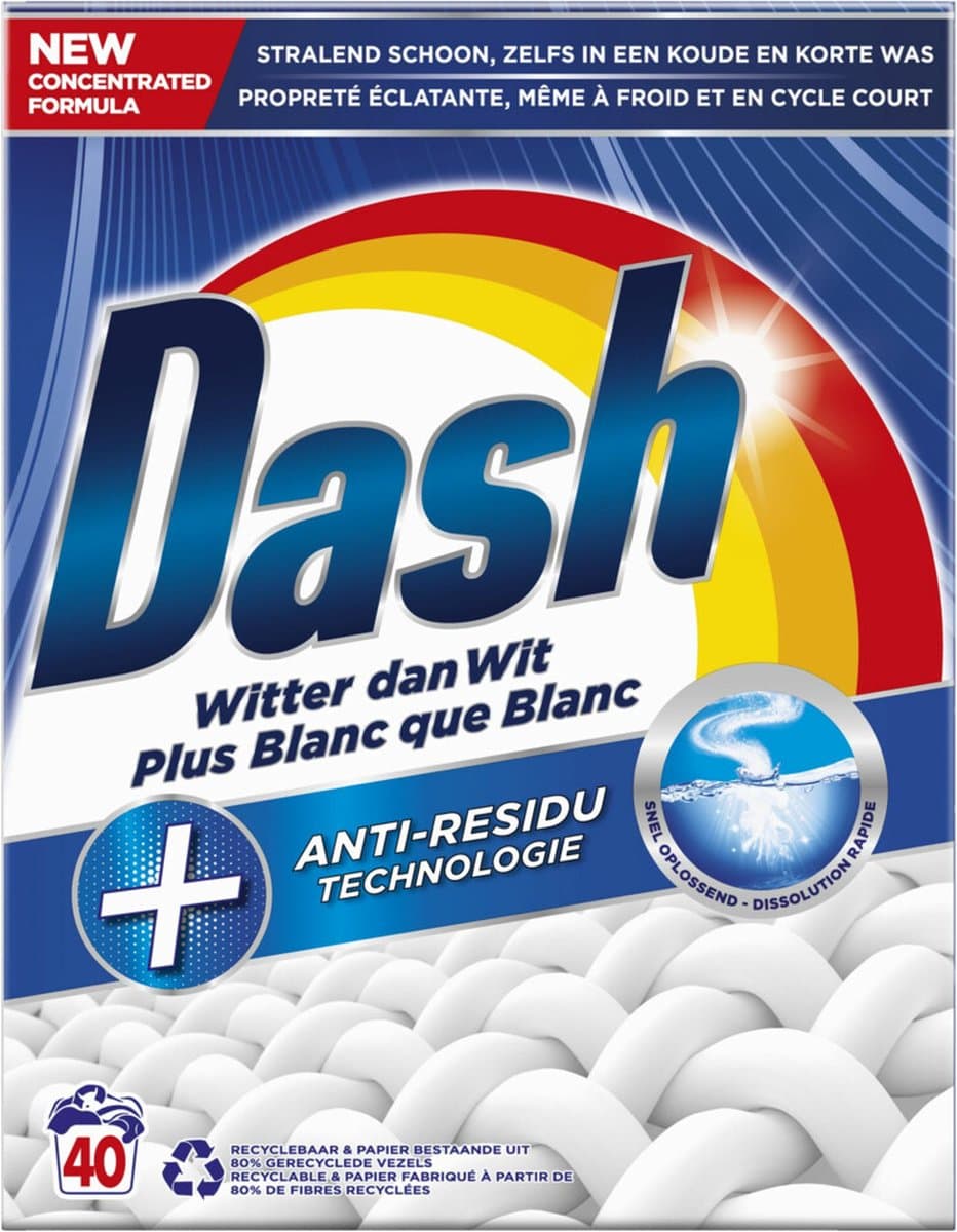 Dash - Witter dan Wit - Waspoeder - Witte Was - 40 Wasbeurten — afbeelding 1