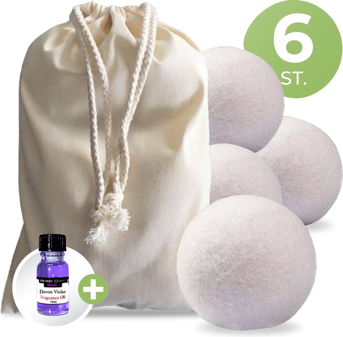 Drogerballen met Wasparfum - Droogballen - Wit - Set van 6 XL ballen - Wasdroger Ballen Wol - 100% Nieuw-Zeelands Schapenwol - Wasballen — afbeelding 1