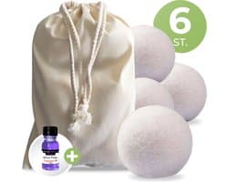 Drogerballen met Wasparfum - Droogballen - Wit - Set van 6 XL ballen - Wasdroger Ballen Wol - 100% Nieuw-Zeelands Schapenwol - Wasballen