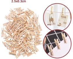 Actie4you® - Mini Wasknijpers Hout – Mini Klem - 25MM - 100 stuks