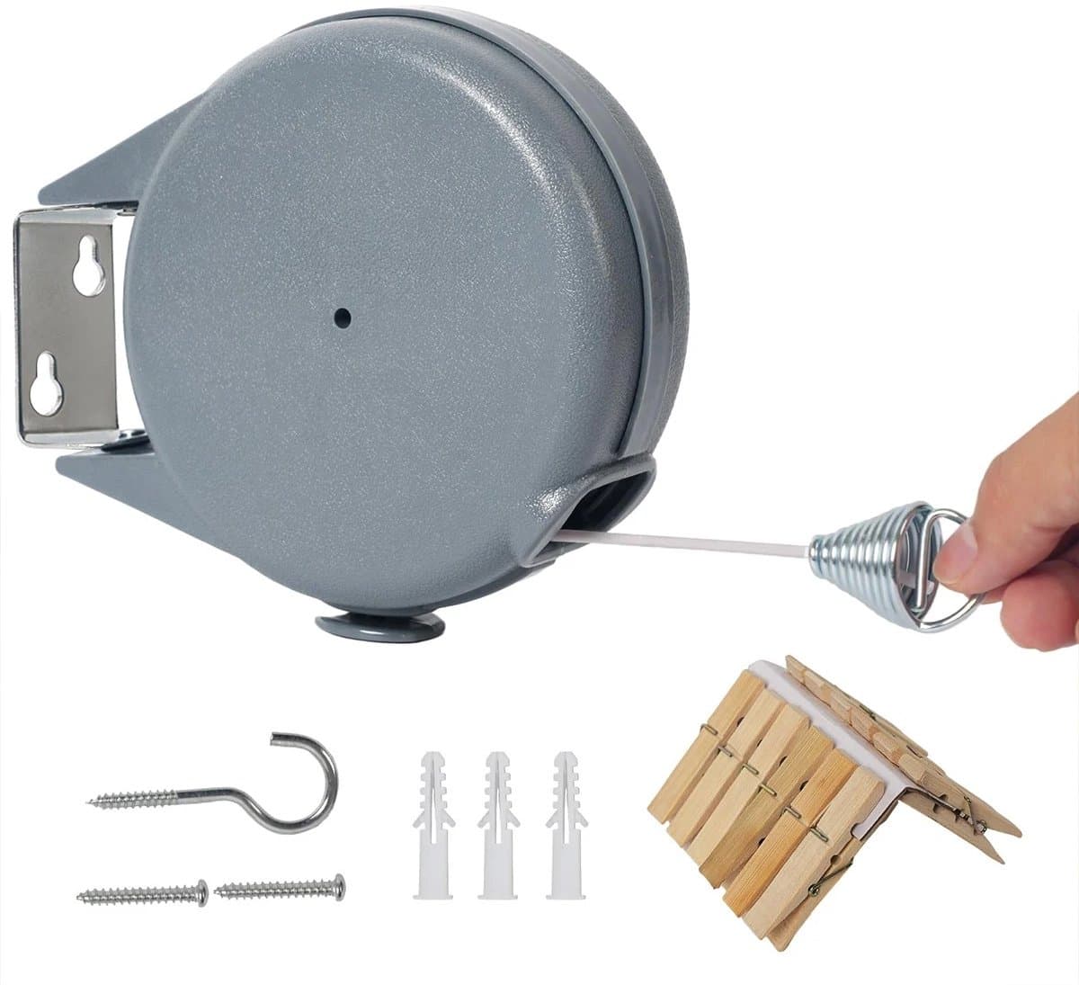 WiseGoods Premium Buiten Waslijn - Automatische Uittrekbare Drooglijn Met Oprolbare Waslijndraad - Wanddroogrek - Draad 15 Meter — afbeelding 1
