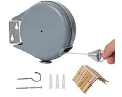 WiseGoods Premium Buiten Waslijn - Automatische Uittrekbare Drooglijn Met Oprolbare Waslijndraad - Wanddroogrek - Draad 15 Meter