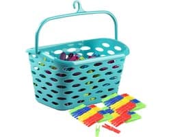 Plasticforte Wasknijpers ophang mandje/bakje - blauw - met 72x plastic knijpers — afbeelding 1