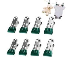 Wasknijpers Metaal - Kledingklemmen Clips - Kleding Drogen - Roestvrij Staal - 8 stuks - Groen