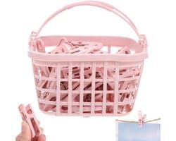 30 stuks - Plastic klemmen - Winddichte klemmen - Wasknijpers - Klemmen voor dekens en kleding - Roze - 9*9*6,5 cm - Plastic handdoekklemmen - Met opbergmandje - Te gebruiken voor het ophangen van handdoeken, dekens en dekbedden