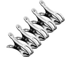Roestvrijstalen wasknijpers - Metalen clips - Wasgoed drogen - Sterke klemming - 5 stuks - Zilver