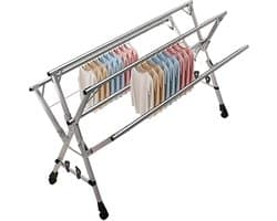 Opvouwbare droogmolen - Verplaatsbare wasdroger - Kleding drogen - Verstelbare stangen - 160cm - Zilver